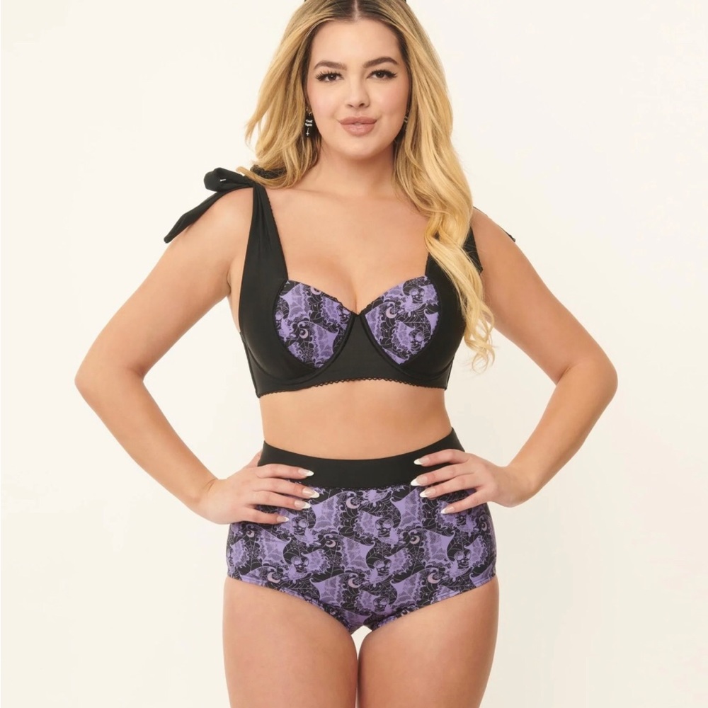 NWT Unique Vintage Purple Lacy Bats Totally Tied Up Swim Top